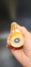 Pure 100% Beeswax Devotional Paschal Candle with Red and Gold Colors. Alpha Omega Cross Candle, 9" H x 2" W, Hand-Painted Off White.