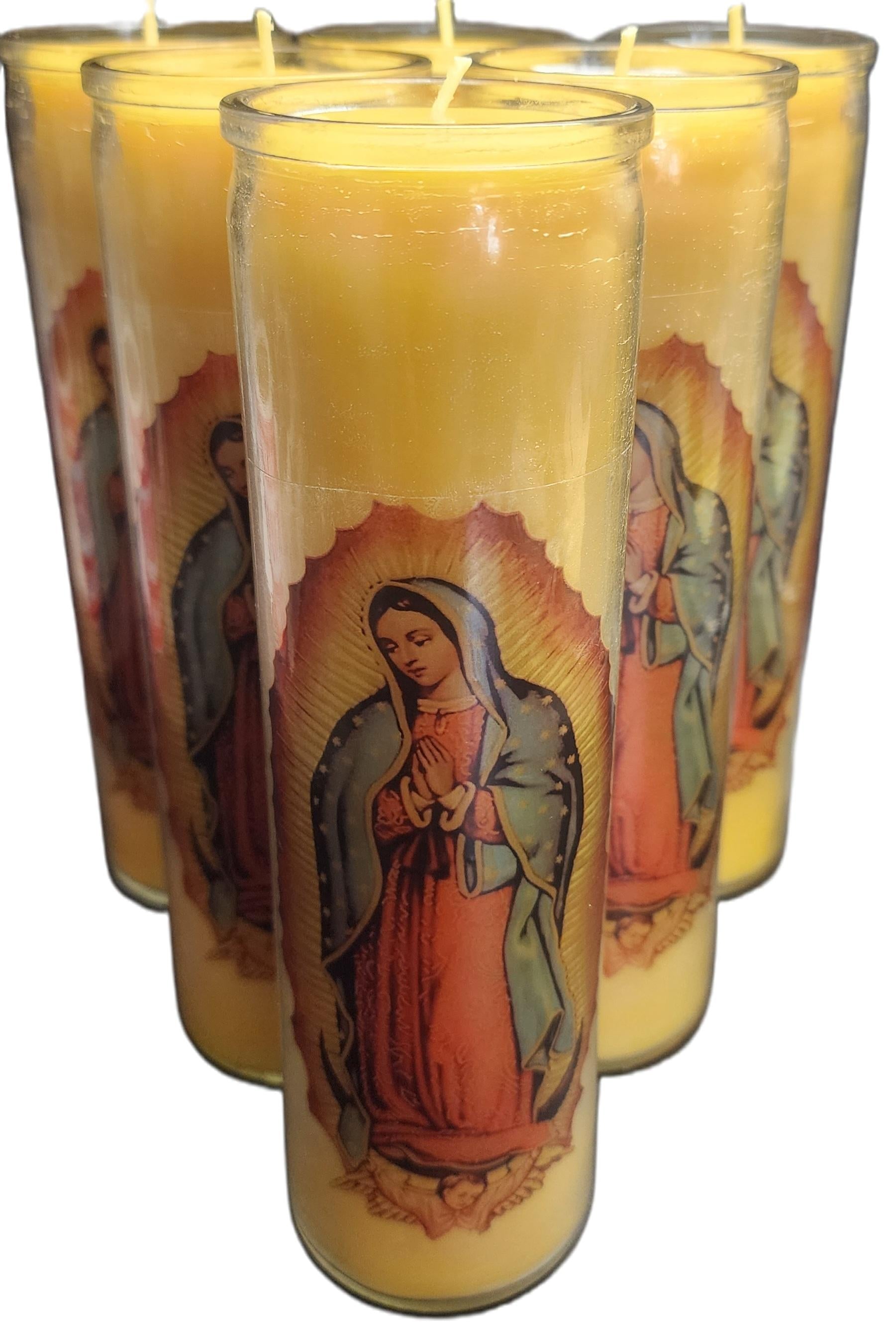 Our Lady of Guadalupe Pure Beeswax 8" Glass Candle