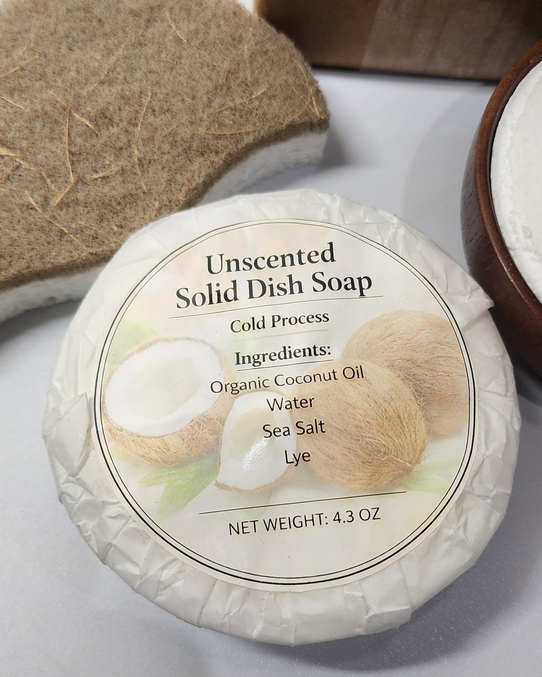 Solid Dish Soap Bar, Organic Tough on Grease Kitchen Soap, Zero Waste Dish Wash Block, Natural Eco Friendly Dish soap, Simple Ingredients