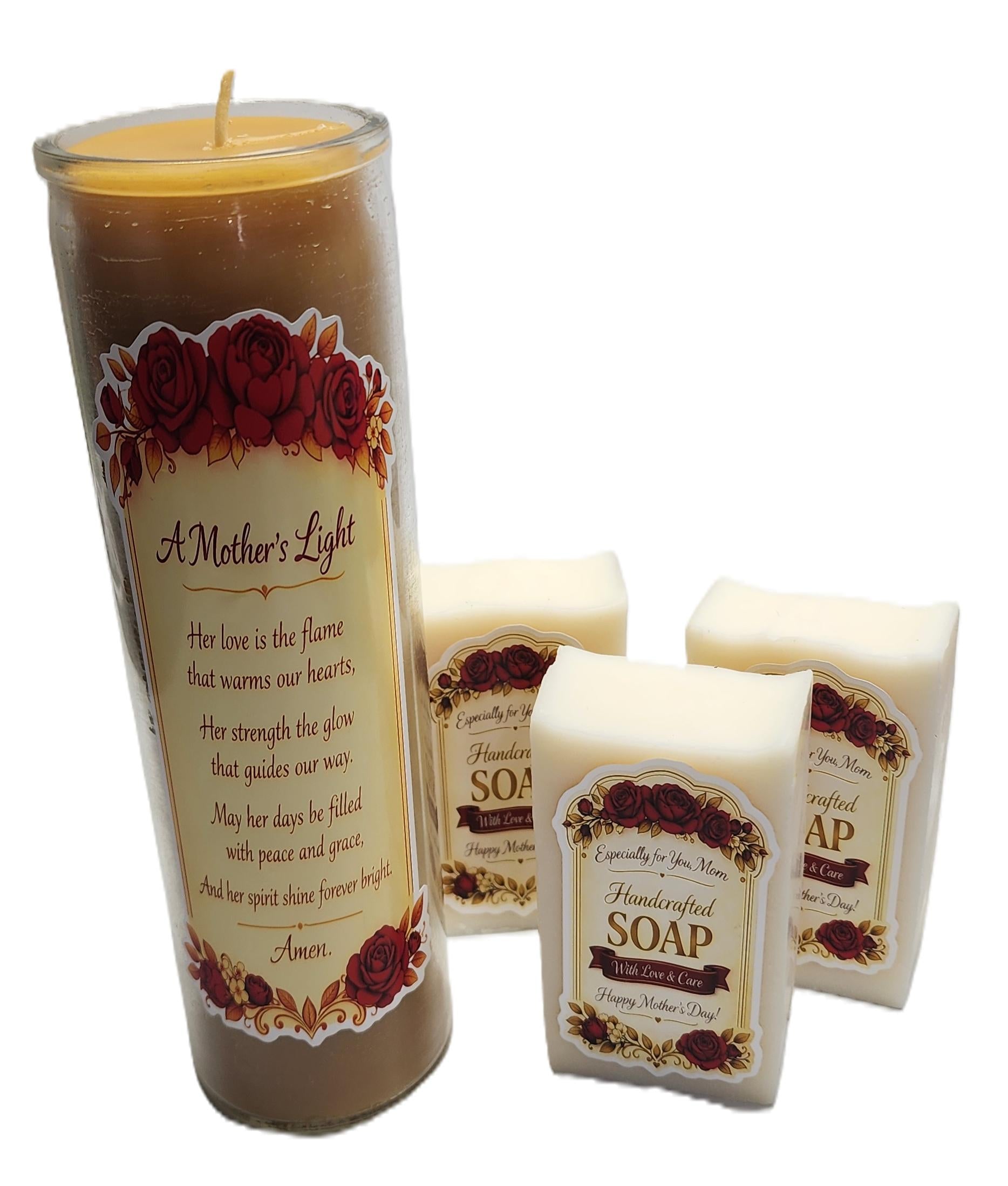 Mother's day gift beeswax candle with prayer and Artesian Lavender soaps.