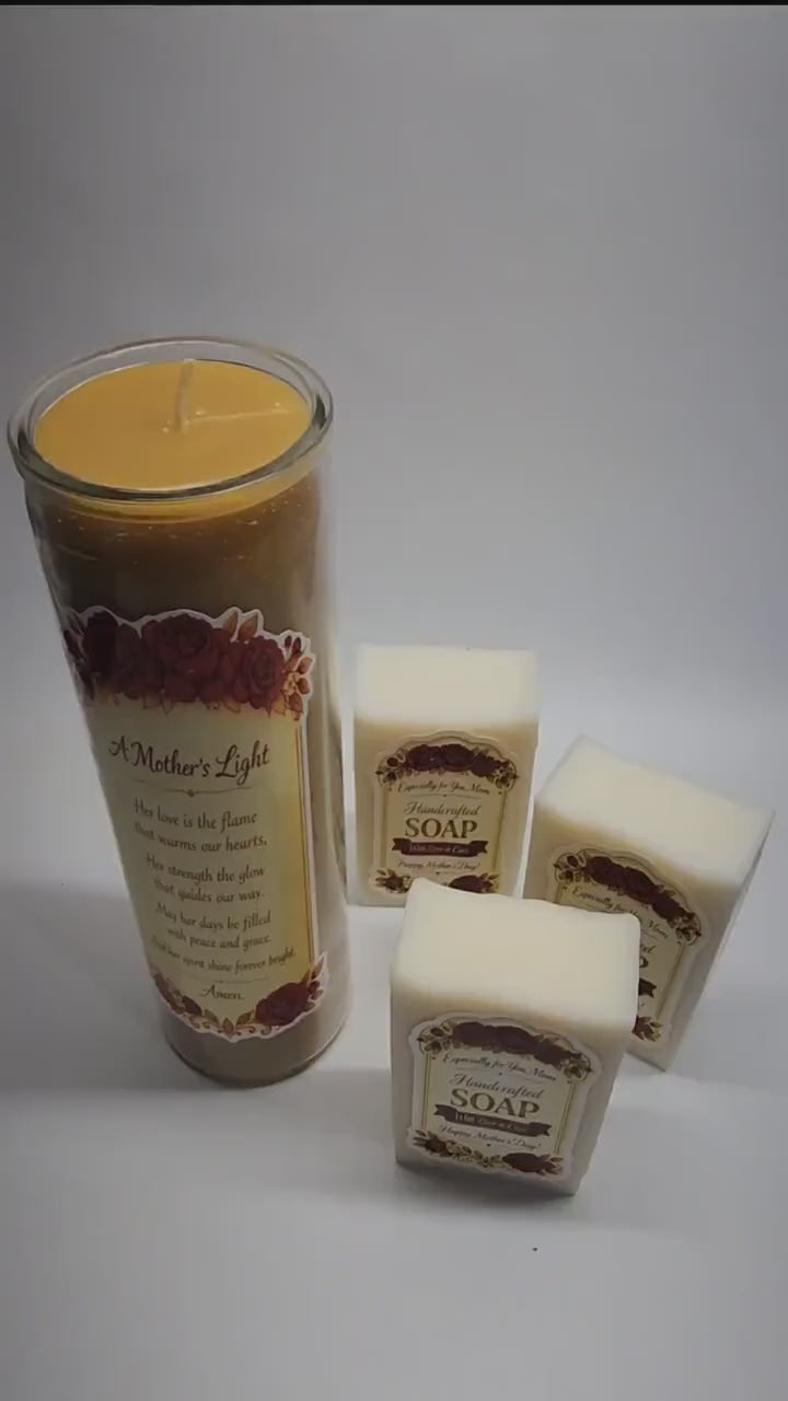 Mother's day gift beeswax candle with prayer and Artesian Lavender soaps.